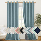 NICETOWN 100% Absolutely Blackout Linen Curtains with Thermal Insulated White Liner, Skylark Blue, 52" Wide, 120" Length Energy Saving Curtains for Living Room 2 Panels Set, Vertical Blinds