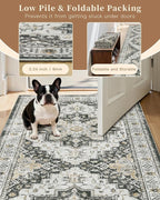 Madane Hallway Runner Rug 3x16 - Vintage Non Slip Washable 16ft Kitchen Runner for Entrance Soft Long Carpet Runners for Living Room Bathroom Low Pile Floor Mat for Bedroom Dining Room, Black