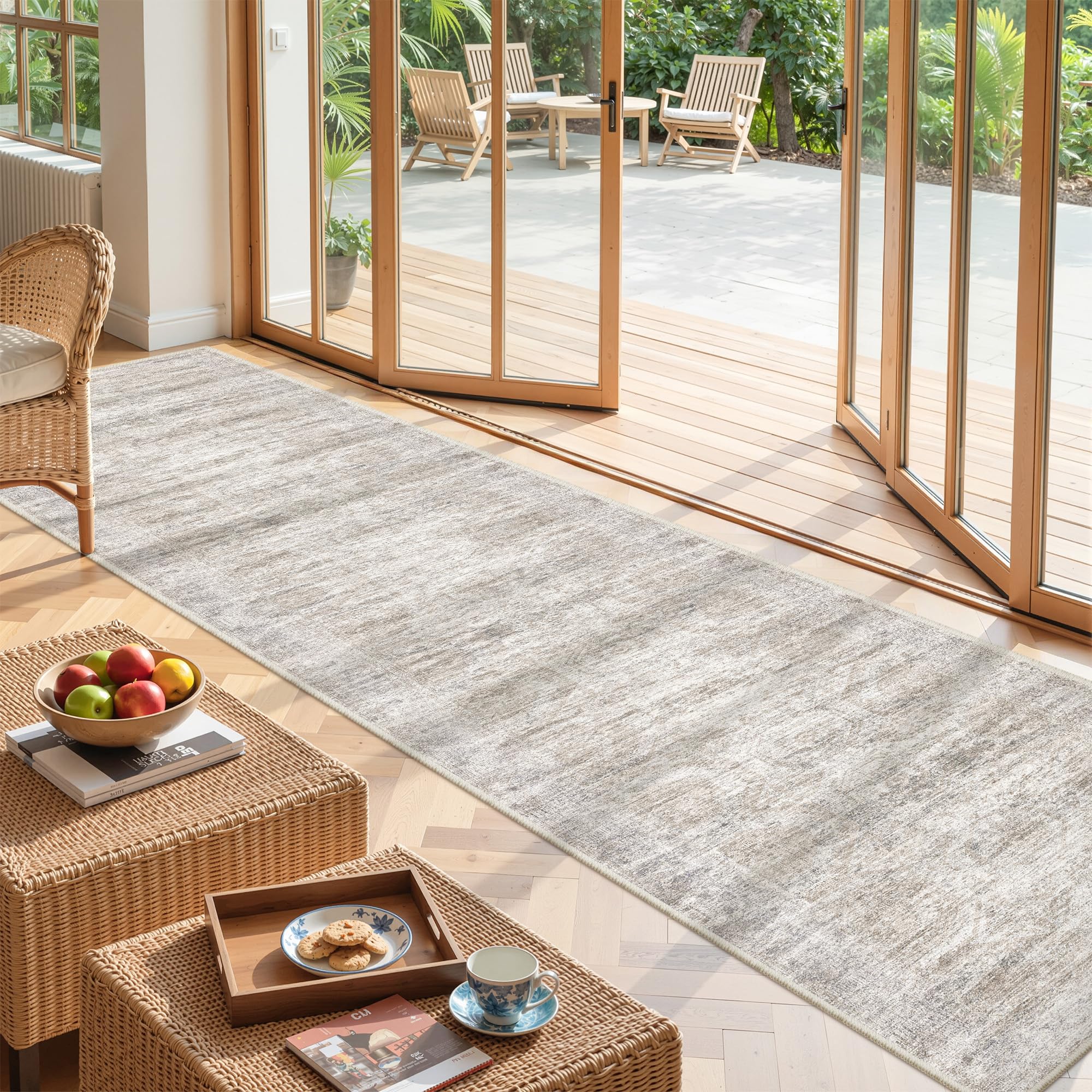 Restydon 2x12 Runner Rug Non Slip,Washable Hallway Runner Rug,Taupe
