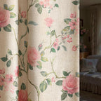 Vintage Floral Blackout Curtains 84 Inch, 2 Panels Spring Linen Texture Farmhouse Drapes for Living Room Bedroom Printed Flower Design Rod Pocket