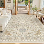 Madane 6x9 Area Rugs for Living Room, Vintage Washable Rug, Beige/Blue