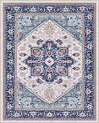 OPPODREAM Soft 8x10 Area Rugs, Washable Rugs 8x10 with Non Slip Backing, Faux Cashmere Low-Pile 8 x 10 Carpet, Navy Blue & Red & Cream