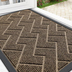 OLANLY Front Door Mat Indoor Outdoor Entrance, Waterproof All-Season, All-Weather Doormat, Sturdy Natural Rubber, Low Profile, Easy Clean Patio Porch Entryway Mat, Herringbone Brick (Brown, 29.5x17)