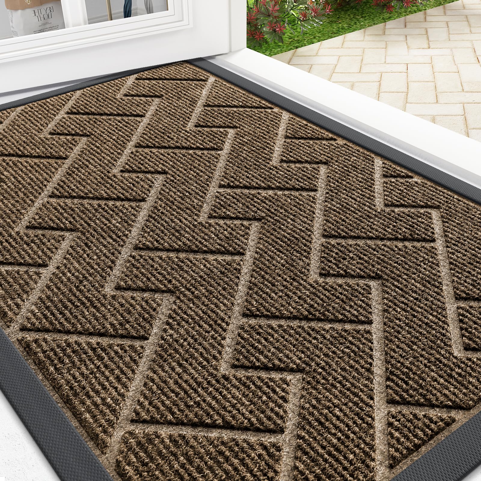OLANLY Front Door Mat Outside 29.5x17, All-Season Absorbent Rubber Doormat