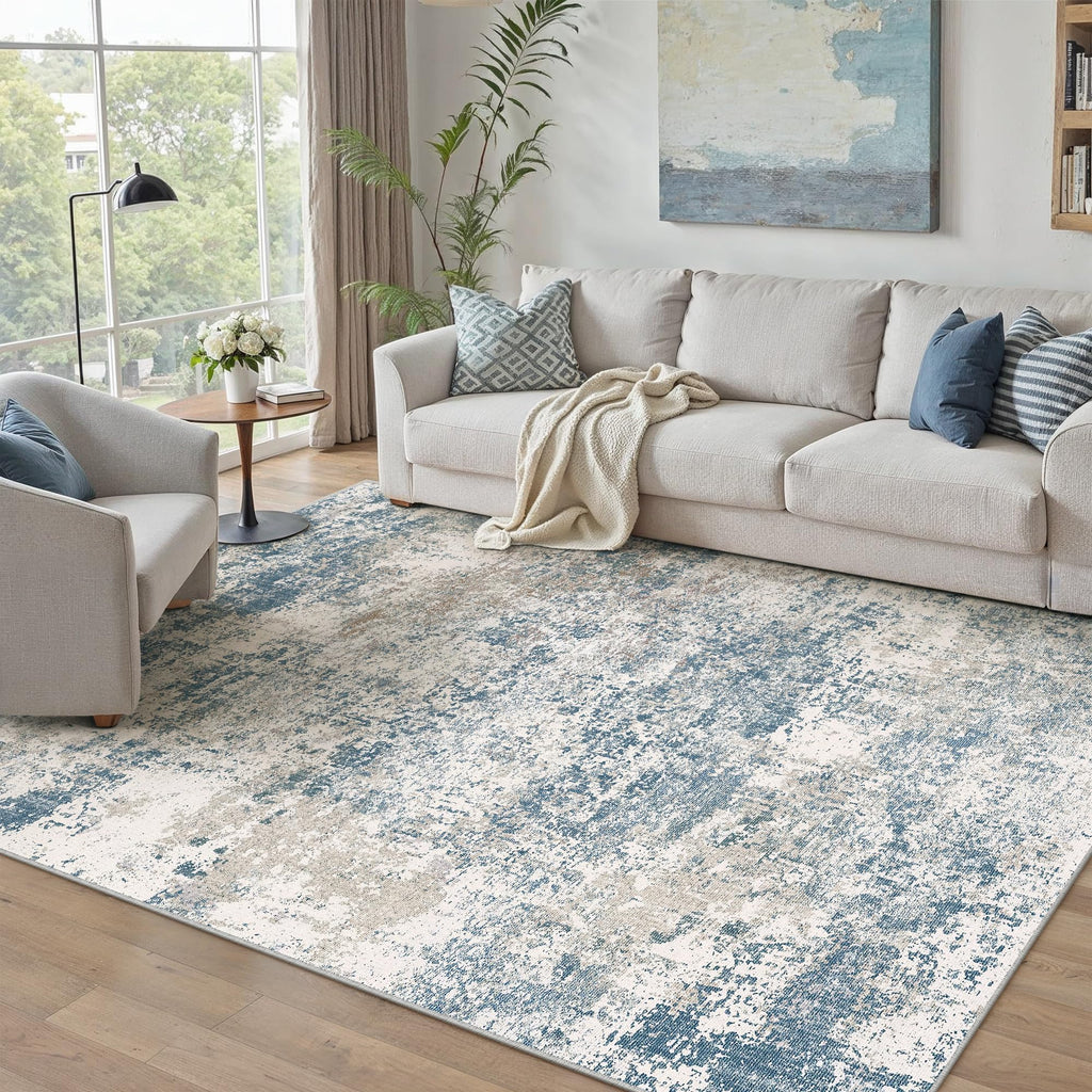 PureCozy Blue Area Rug 8x10 Modern Abstract