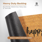 Be Happy - 17"x29" - Coir Door Mat with Heavy Duty Backing - Welcome Mats for Entryway, Porch - Anti-Slip PVC & Coconut Fiber Surface - Natural Home Accessories, Minimalist Original Design