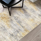 3x7 Runner Rug Washable Abstract: Non Slip Hallway Floor Mat Grey/Yellow