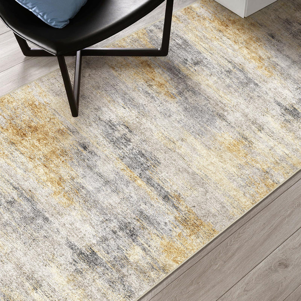 3x5 Area Rug Washable Abstract: Non Slip Entryway Floor Mat Grey/Yellow