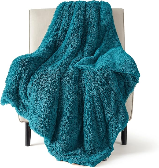 Bedsure GentleSoft Fuzzy Sherpa Faux Fur Twin Blanket Teal Cozy Gifts for Women Men, Soft Fleece Plush Warm Thick Blanket Twin Size for Bed, Couch, Room Dorm Essentials Teal Decor Gifts, 60x80