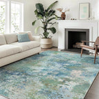 Area Rugs 6x9 for Living Room Bedroom, Modern Abstract Machine Washable Rug, Large Soft Low Pile Floor Carpet with Non Slip Backing for Dining Room, Blue Green