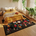 Rugcomf Area Rugs 9x12 Living Room Clearance Washable Boho Rug Non Slip Floral Vintage Low Pile Large Rug for Living Room, Bedroom, Farmhouse, Dining Room, Kids Playroom(Black)
