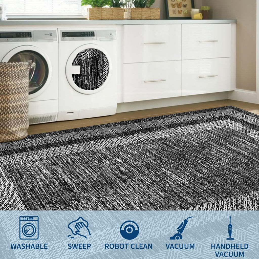 GarveeHome 2x6 Modern Bordered Runner Rug Soft Non Slip Washable Floor Carpet