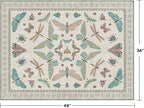 Washable Sage Green Large Entryway Rug, 3x4 Area Rugs for Laundry Room, Kitchen, Bedroom, Dorm, Insect Print Vintage Floral Non-Slip Throw Rug Low Pile Stain Resistance