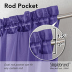 Simplebrand Purple Short Sheer Curtains 45 Inch Length for Small Windows, Rod Pocket 2 Panels Set Solid Voile Drapes Window Sheer Curtains for Bedroom Bathroom Kids Room Kitchen, 42x45 Inch