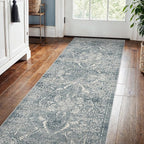 2x5 Washable Hallway Runner Rug - Non Slip Kitchen Runner Rugs with Rubber Backing Vintage Low-Pile Carpet Runners for Entryway Dining Room Laundry Room Home Decor (Blue)