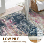 Area Rugs 8x10 for Living Room Bedroom, Modern Abstract Machine Washable Rug, Large Soft Low Pile Floor Carpet with Non Slip Backing for Dining Room, Navy/Pink