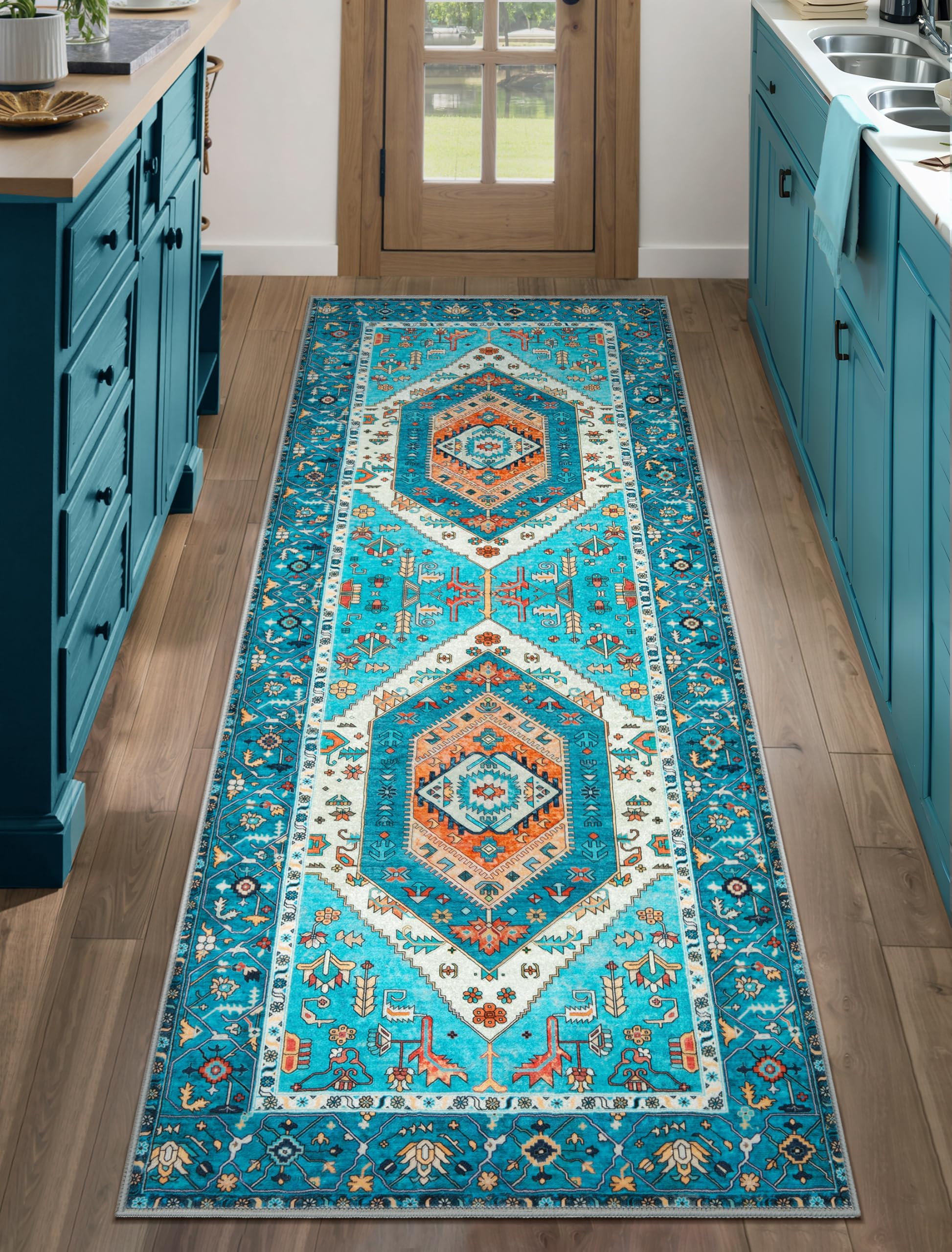 SERISSA 3x5 Washable Non Slip Boho Area Rug for Bedroom，Rust — 2' x 5' (Runner)
