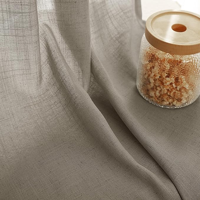 Taupe Linen Curtains 120 inches Long for Living Room Back Tab Rustic Farmhouse Semi Sheer Light Filtering Window Curtain Dining Room Soft Thick Flax Linen Textured Drapes Burlywood Birch Dark Brown