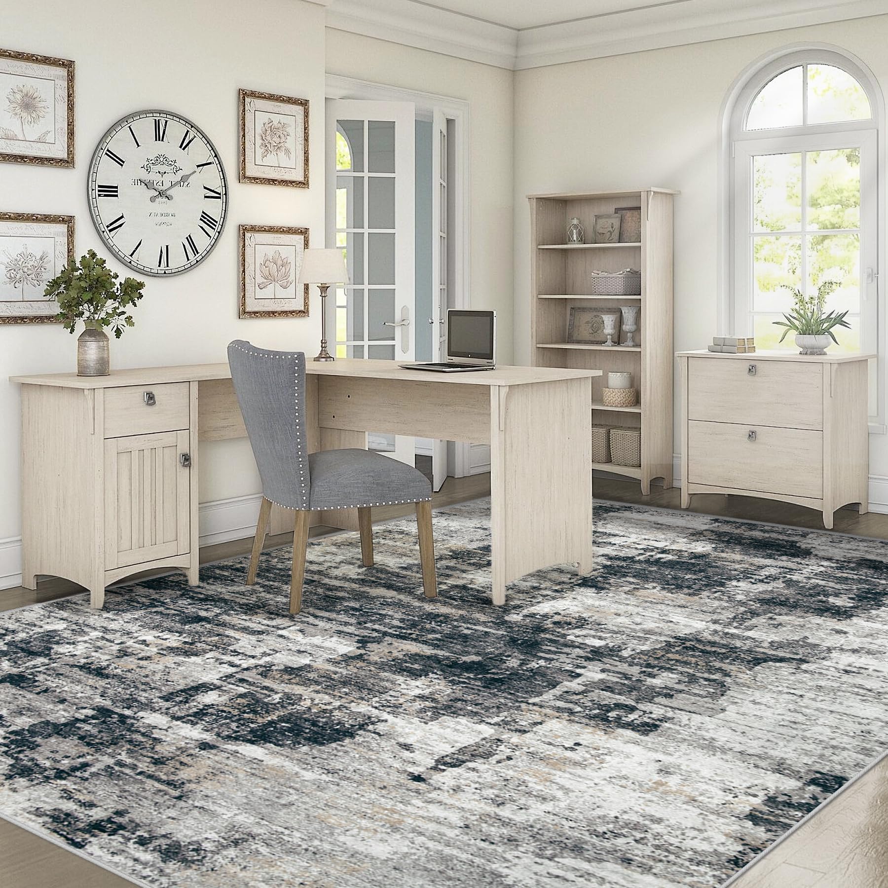 XLUEZ 6x9 Area Rugs for Living Room, Washable Modern Abstract Large Area Rug Neutral Soft Non Slip Kids Rug Stain Resistant Indoor Carpet for Bedroom Nursery Dining Room Playroom(BlackGrey, 6'x9')