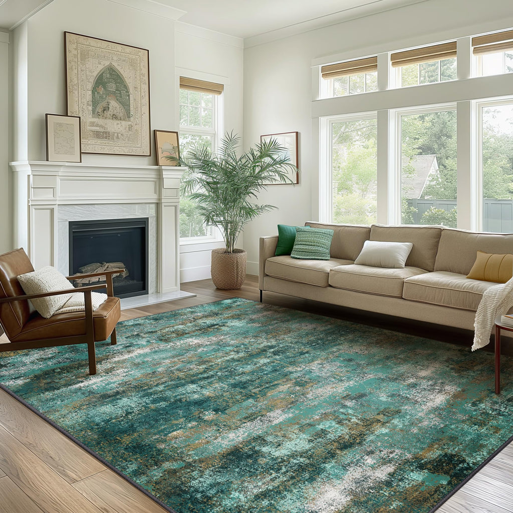 BEIMO 6x9 Area Rug for Bedroom, Turquoise Washable Abstract Non Slip Rug