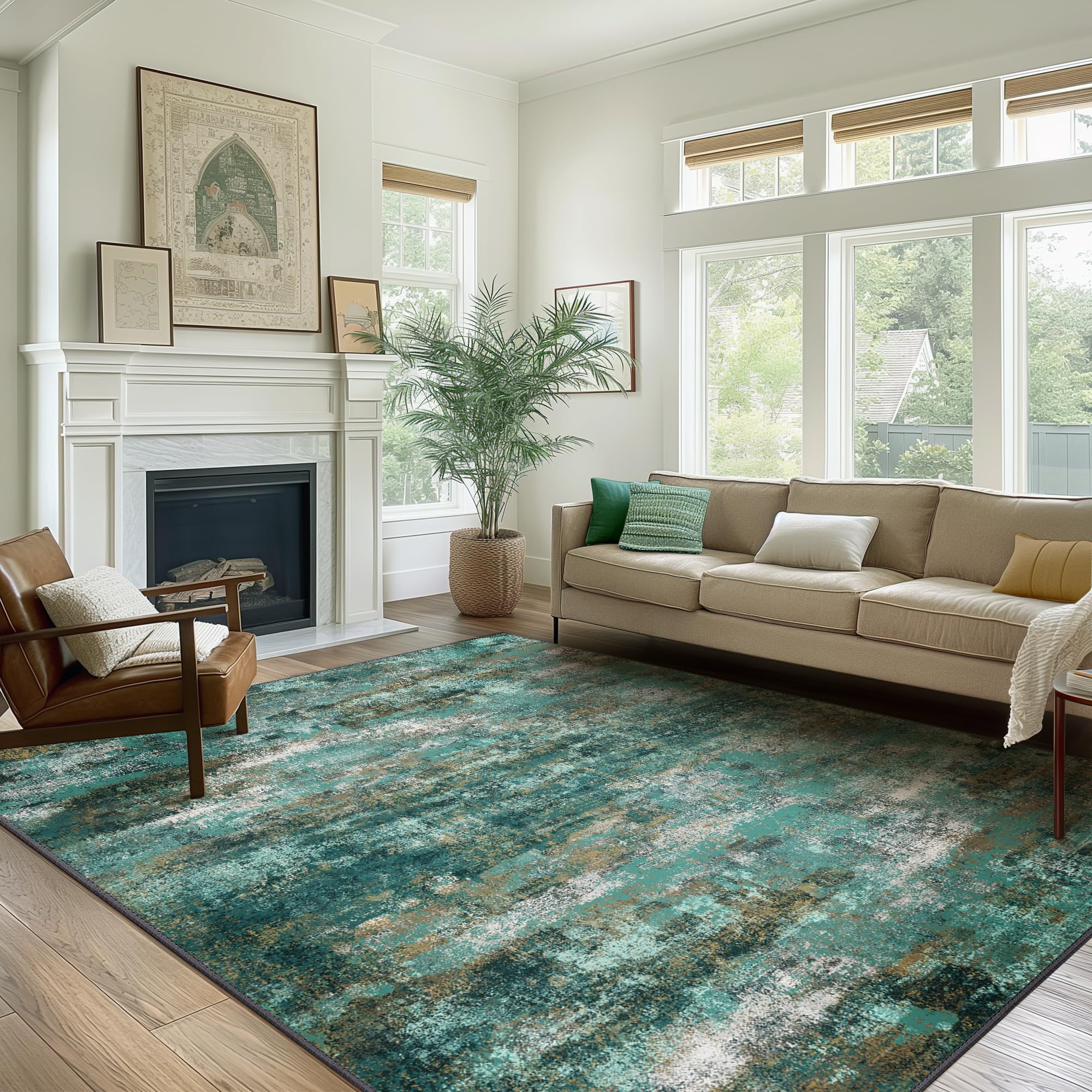 BEIMO 6x9 Area Rug for Bedroom, Turquoise Washable Abstract Non Slip Rug