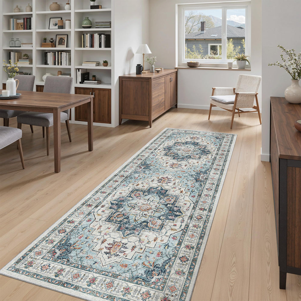 Madane Hallway Runner 3x8, Kitchen Rugs Washable Entry Rug, Blue