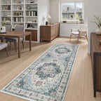 Madane Hallway Runner 3x8, Kitchen Rugs Washable Entry Rug, Blue