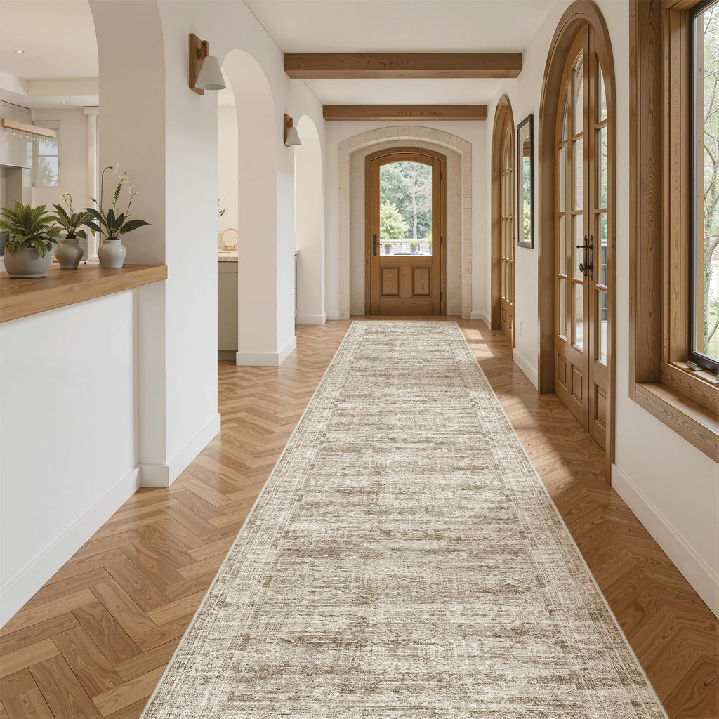 Soalmost Hallway Runner Rug 2'6" x 16' Washable Long Kitchen Rugs Brown