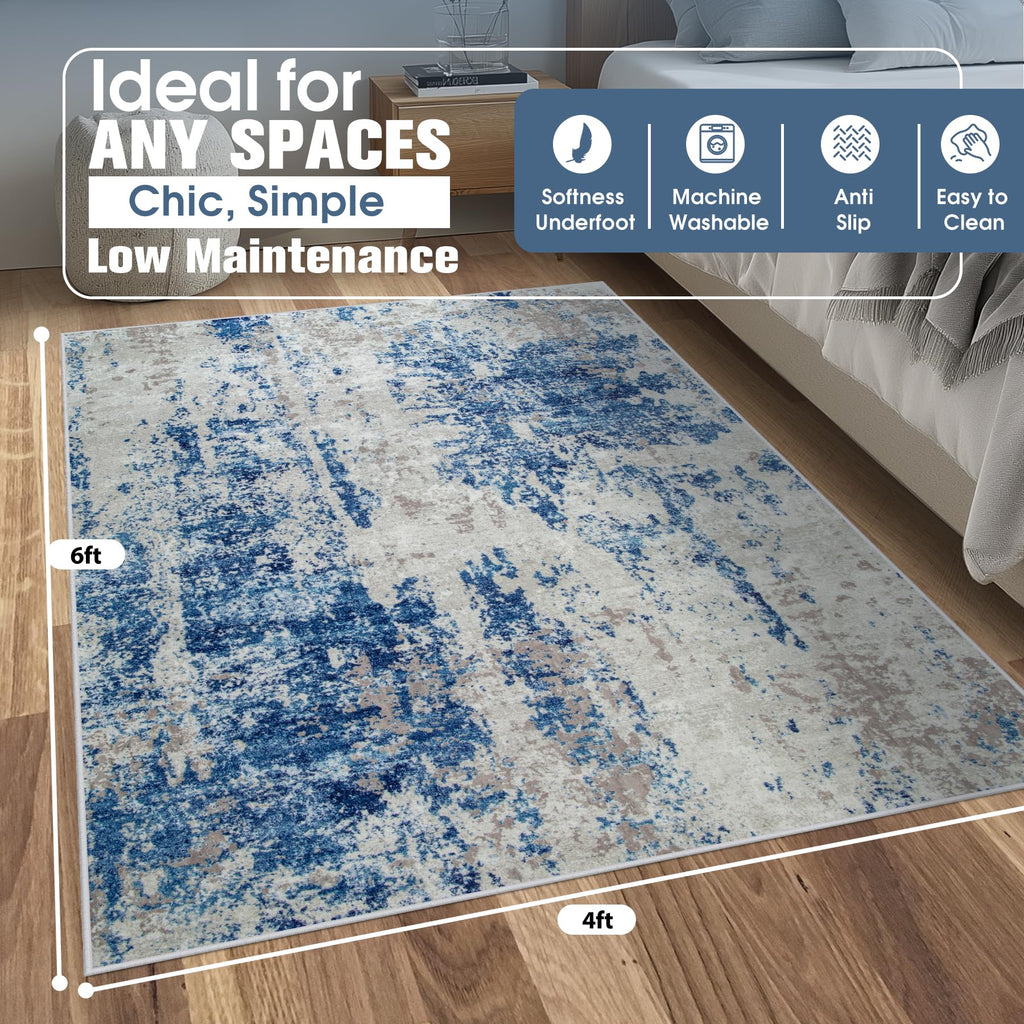 4x6 Area Rugs for Living Room Washable Bedroom Dining Room Blue Grey White