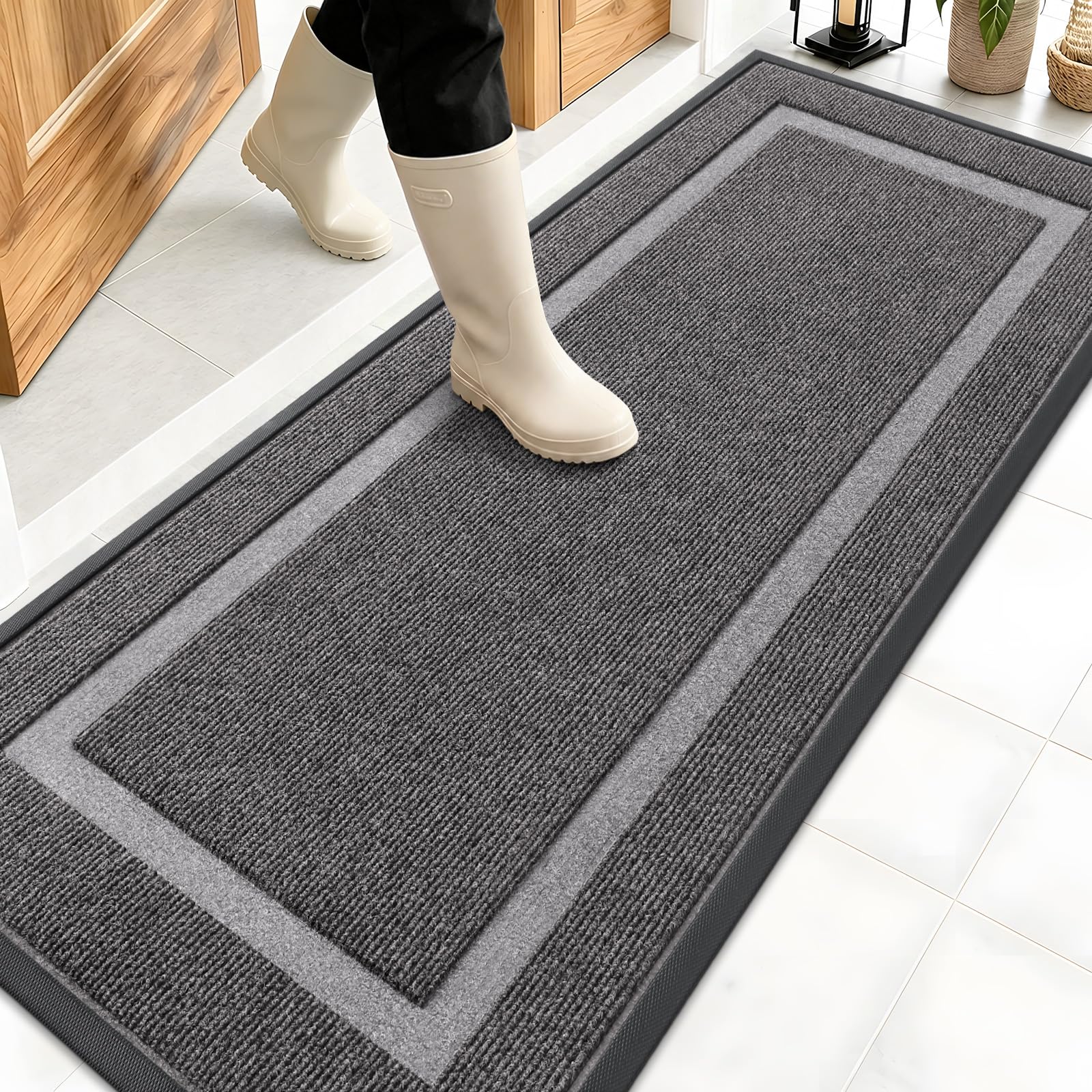 OLANLY Front Door Mat Outside 59x20, All-Season Heavy-Duty Rubber Doormat
