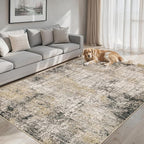 6x9 Area Rugs for Living Room - Washable Rug Modern Abstract Soft Large Neutral Non-Slip Carpet Indoor Floor Thin Carpets for Bedroom Dining Room Farmhouse Nursery Home Office Brown Black Grey