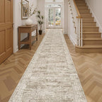 Runner Rug 2'6" x 14' Washable Non-Slip Runner Rugs for Kitchen Bathroom Laundry Room Vintage Ultra Thin Runners for Hallway Entryway Brown