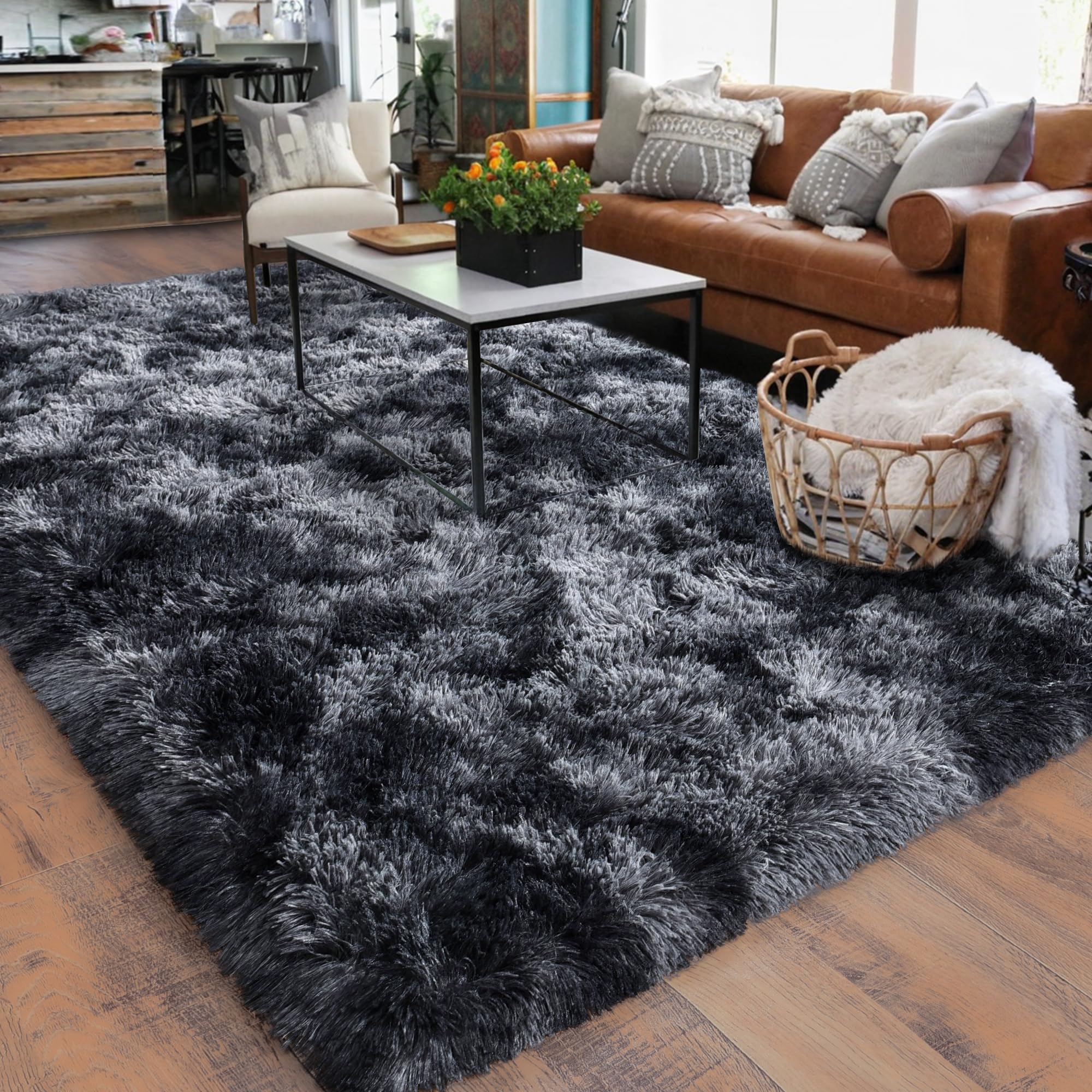 Quntue Rugs for Living Room 5x7, Soft Shaggy Modern Shag Area Rug for Bedroom, Upgrade Non-Slip Plush Fluffy Carpet for Kids Boys Girls Room Home Decor Aesthetic, Dark Grey