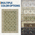 GarveeHome Large Entryway Rug 3x5 Floral Washable Area Rugs Vintage Soft Non-Slip Small Floor Carpet Doormat Stain Resistant Low-Pile Ultra-Thin Entry Mat for Bedside Kitchen Green