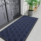 Smiry Front Door Mat Outside Entrance, Heavy Duty Sturdy Natural Rubber Doormat, Trap Dirt and Moisture, Easy Clean Low Profile Mats for Indoor Outdoor Entry, Grid Geometric (71x23, Navy Blue)