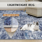 8x10 Washable Area Rug for Living Room Bedroom: Non-Slip Modern Navy Blue