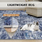 8x10 Washable Area Rug for Living Room Bedroom: Non-Slip Modern Navy Blue