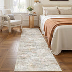 Rug Runners for Hallways Non Slip - 2x8 Runner Rug for Bedroom, Washable Runner with Rubber Backing, Soft Low-Pile Carpet for Kitchen, Laundry, Bathroom (2'x8', Grey/Rust)
