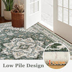 Area Rugs 10x14 Living Room Rug: Washable Rug Soft Vintage Boho Medallion Carpet Indoor Non-Slip Stain Resistant Large Carpets for Bedroom Dining Room Farmhouse Nursery Home Office Green Ivory