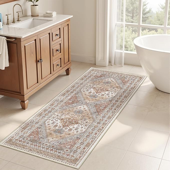 Runner Rug 2x6, Ultra-Thin Entryway Rug Non Slip Washable Rugs for Laundry Room, Runners for Hallways, Vintage Soft Rugs for Living Room, Kitchen, Bedroom(Orange,2'x6')