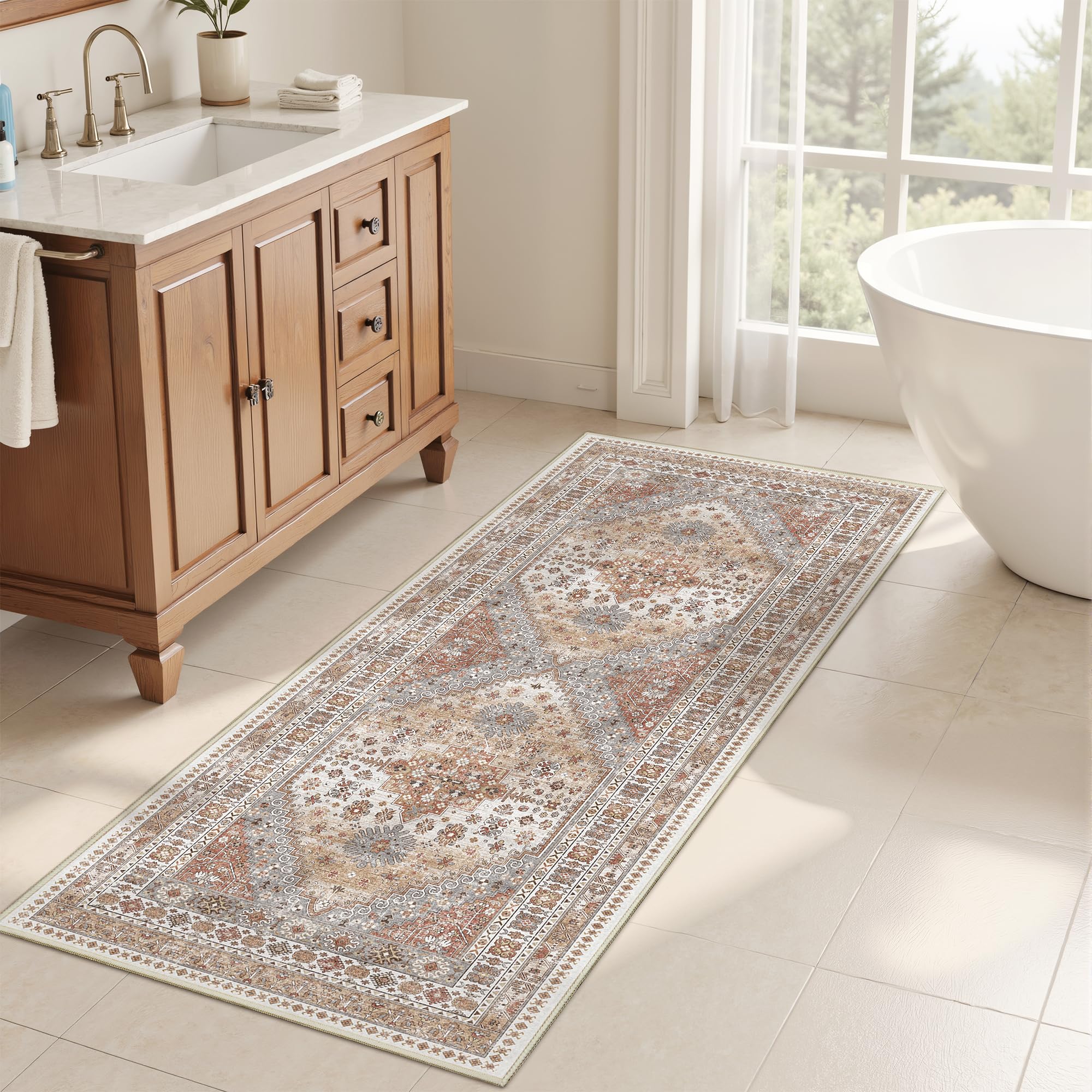 Restydon 2x5 Rug Runner Non-Slip Washable Rugs for Entryway, Orange