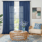 BGment Linen Navy Blue Curtains 90 Inch Length for Living Room, Semi Sheer Window Drapes Lightweight for Dining Room Bedroom Decor Light Filtering with Rod Pocket, 2 Panels Set, Each 52 Inch Wide
