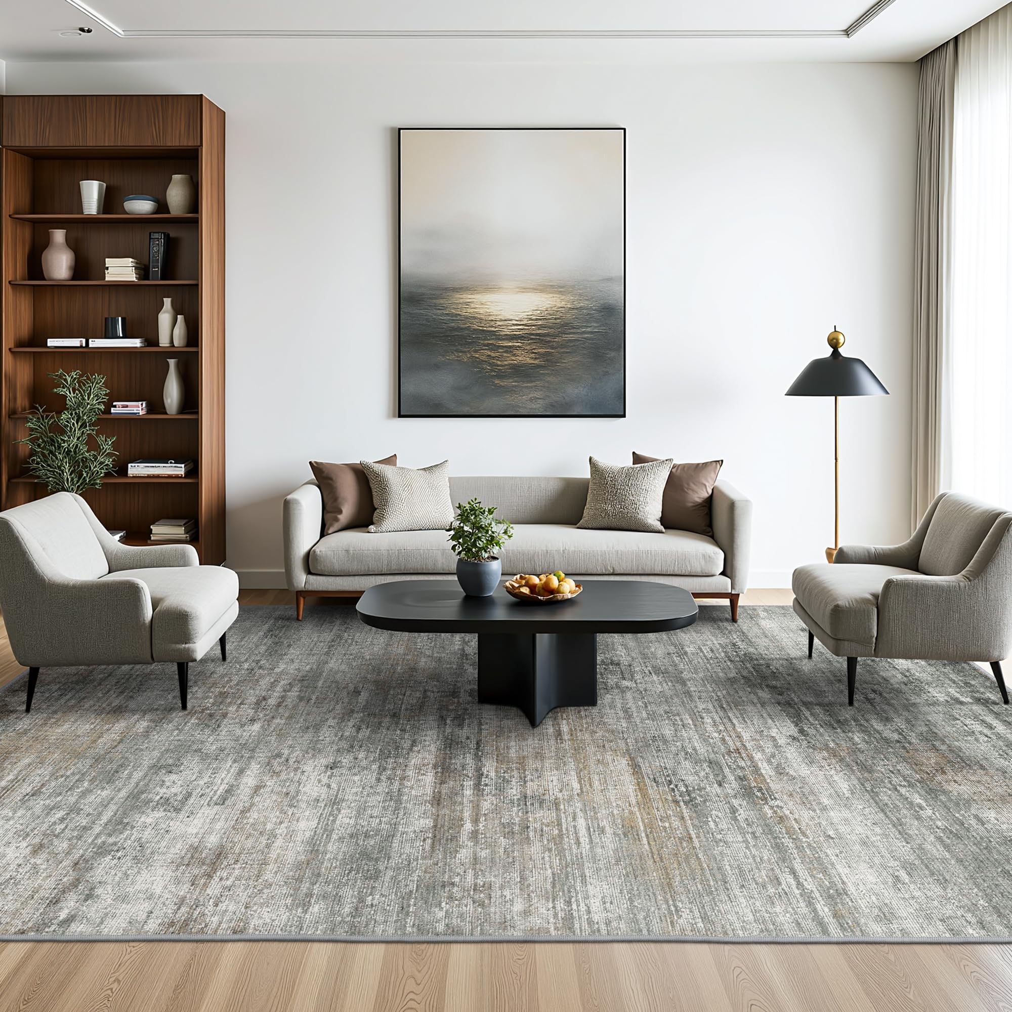 BEIMO Area Rugs 10x14 for Living Room, Grey Brown Washable Abstract Rug