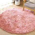 ORINOVA Pink Washable Fluffy Round Rugs for Bedroom Girls Shag Faux Sheepskin Fuzzy Fur Rugs for Living Room Circle Area Rug for Kids Round Rug 5ft