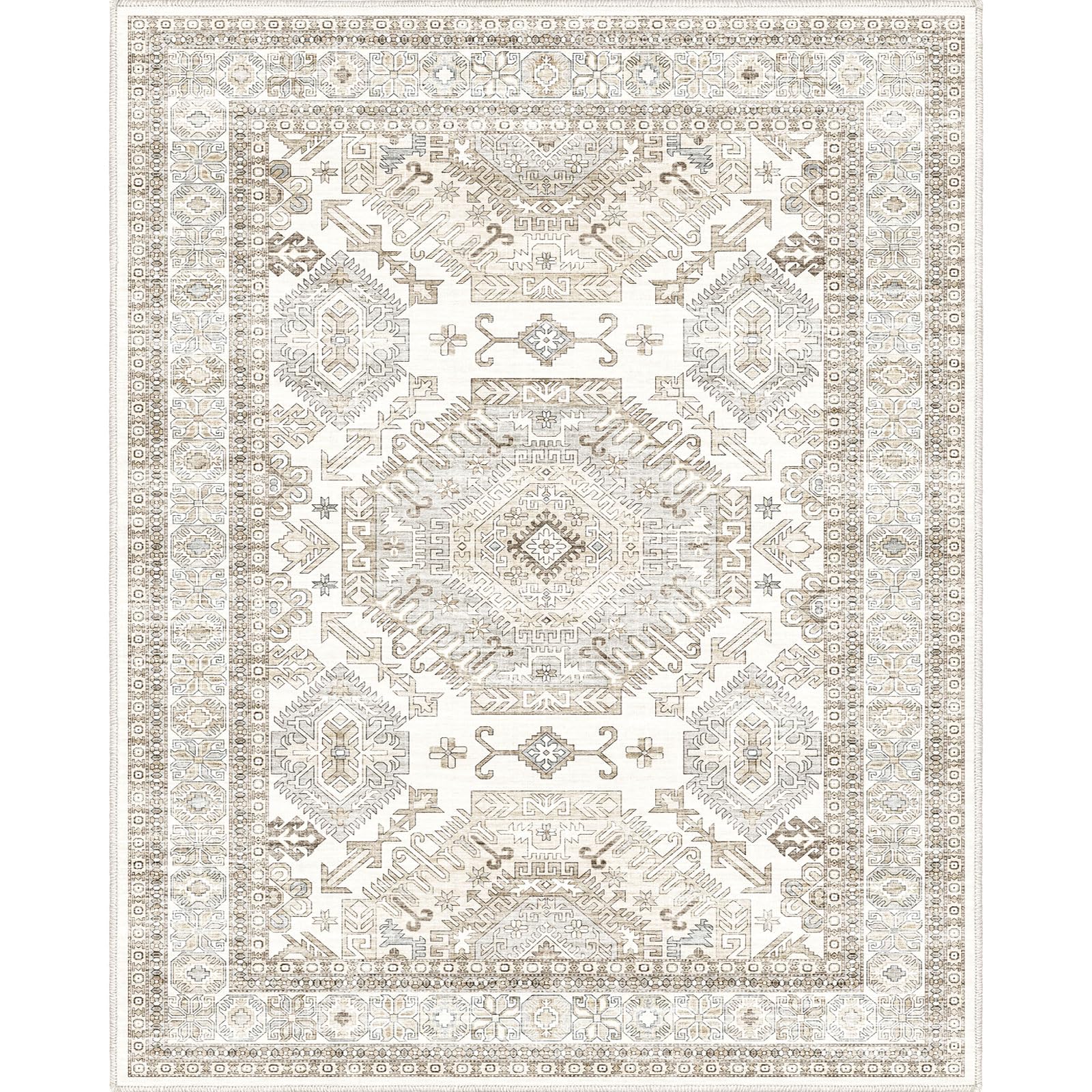 Area Rugs 8x10 for Living Room,Washable Boho 8x10 Area Rugs for Bedroom,Non Slip Carpet for Kitchen, Dining Room, Indoor, Kids Playroom Soft Low-Pile Rug, Thickness 0.2 Inches, Beige/Neutral