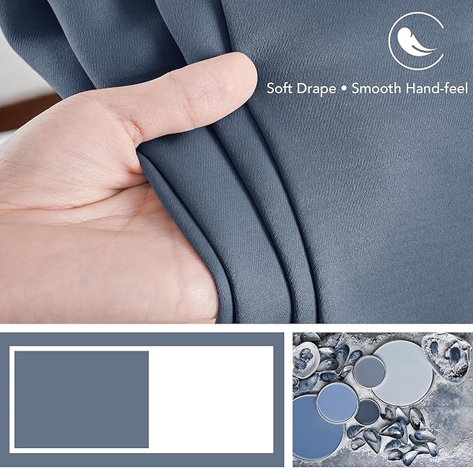 Deconovo Blackout Curtains, Thermal Insulated, W70 x L84 2 Panels, Back Tab, Machine Washable, Room-Darkening Drapes for Bedroom/Living Room Stone Blue