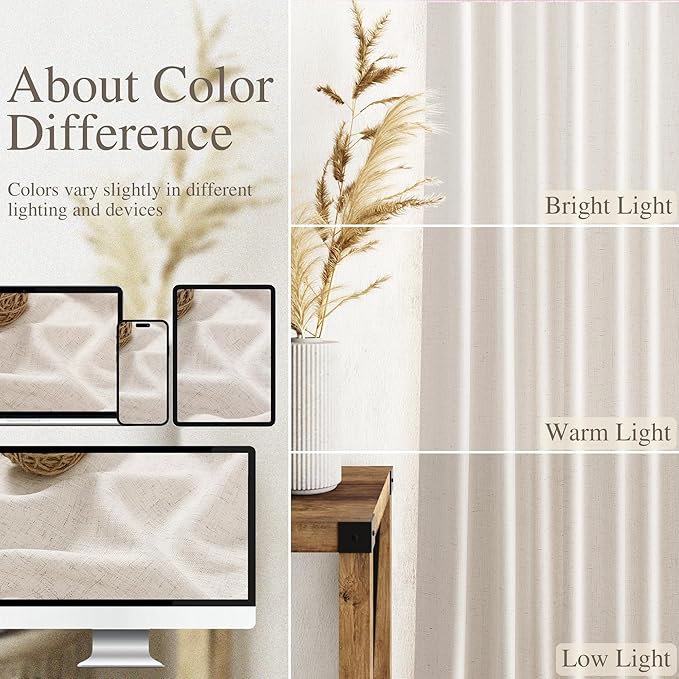 Beige Flax Linen Curtains 84 inches Long for Living Room 2 Panel Tan Burlap Textured Drapes Semi Sheer Privacy Khaki Window Curtain Country Rustic Farmhouse Canvas Cloth Curtain for Dinning Room