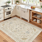 Madane Area Rug 3x5, Entryway Washable Vintage Runners Bedroom Non Slip Indoor Kitchen Runner for Living Room Laundry Room Playroom Soft Non-Slip Area Rugs, Beige/Blue