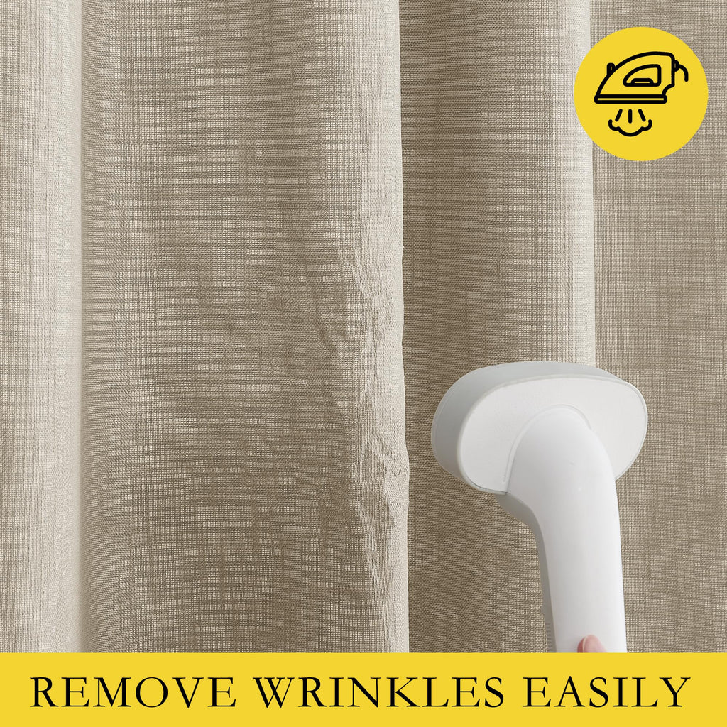 NICETOWN Taupe 100% Blackout Linen Curtains 108 inch Long Burg, Farmhouse Thick Completely Blackout Window Treatment Panels Thermal Insulated Drapes for Living Room (1 Pair, 52" Width Each Panel)