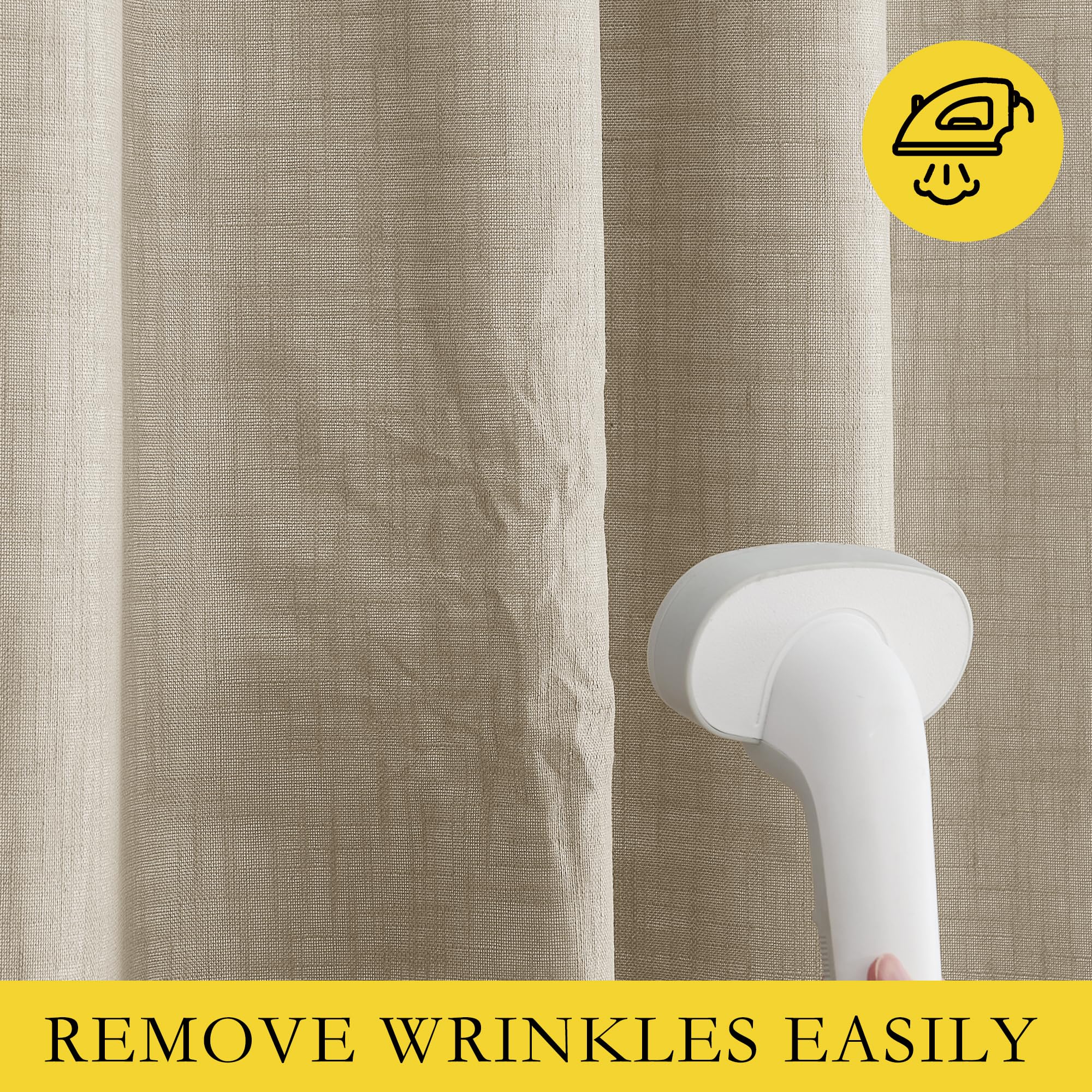 NICETOWN Taupe 100% Blackout Linen Curtains 108 inch Long Burg, Farmhouse Thick Completely Blackout Window Treatment Panels Thermal Insulated Drapes for Living Room (1 Pair, 52" Width Each Panel)